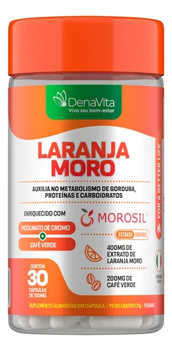 Laranja Moro Morosil + Cromo + Café Verde - Denavita Sabor Extrato De Laranja Moro Morosil 30 Cápsulas - Denavita