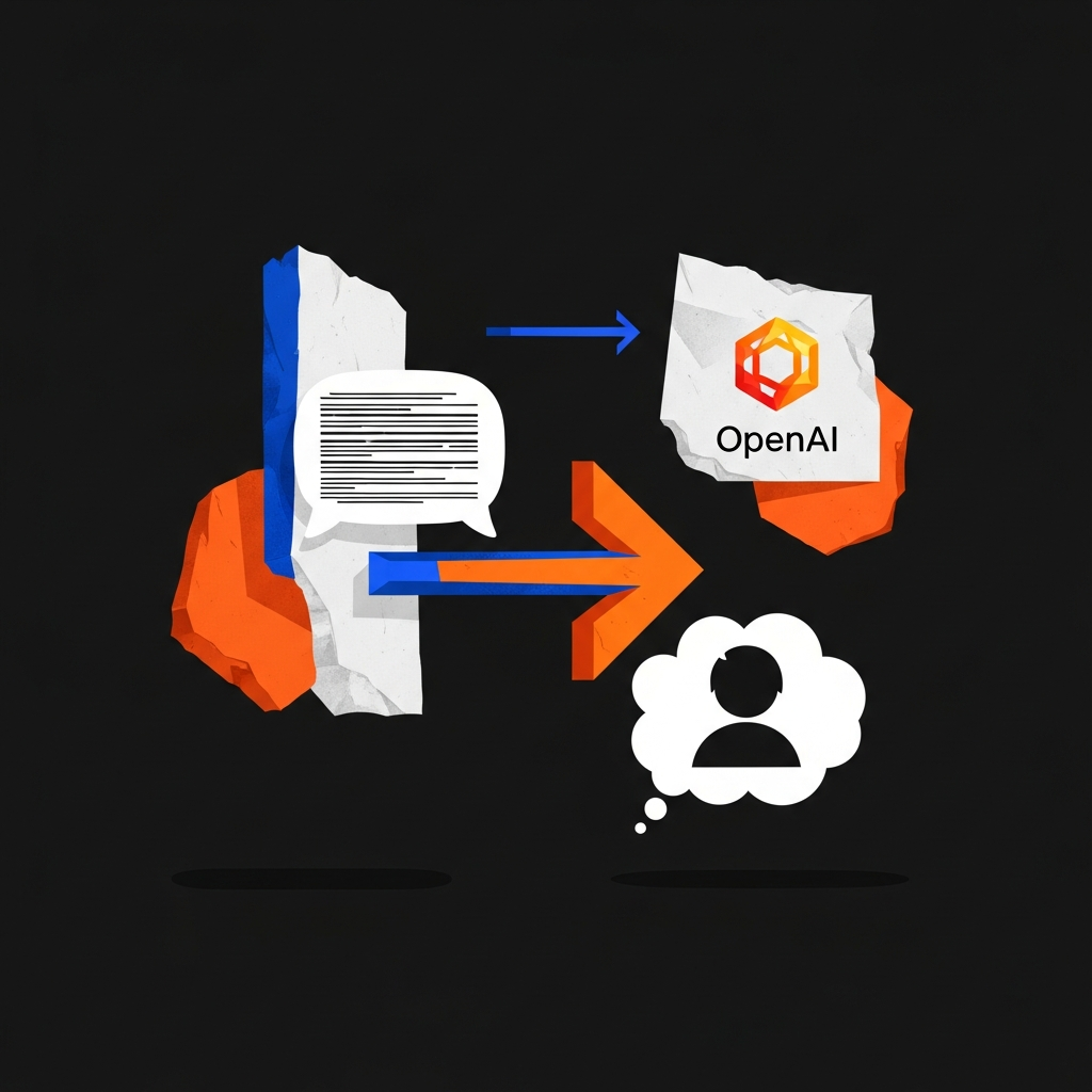 Diagrama simples de um chatbot de IA conversando com um cliente com um ícone da OpenAI em com HSL / visual tecnológico
